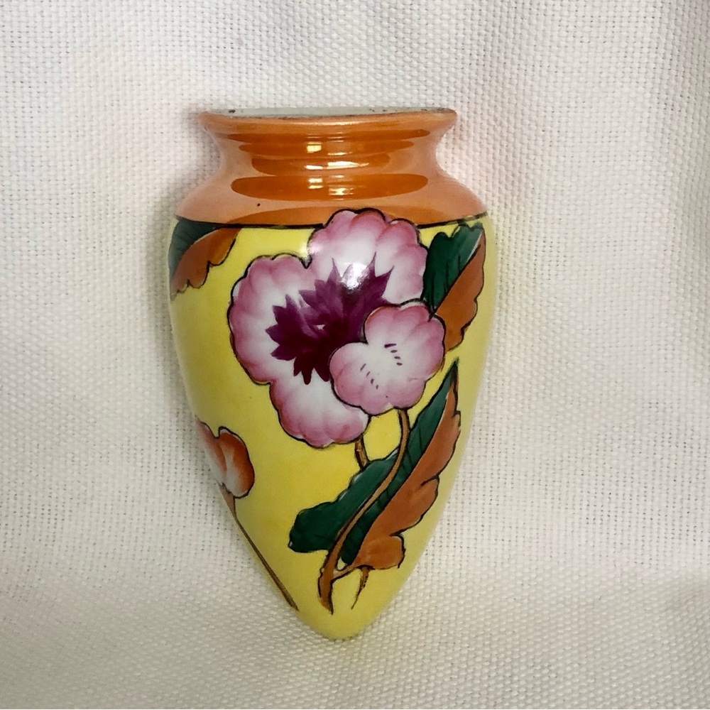 Lusterware hand-painted Big Wall Sconce Vase Japan vintage flowers